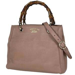 Gucci Bamboo Small Shopper Handbag, 2-Way Shoulder Bag/Handbag, Leather, Salm...